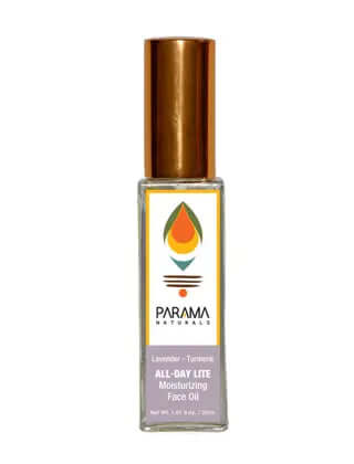 Parama Naturals All Day Lite face Oil Face Serum Face Moisturizer Lavender Oil, Sesame oil, Turmeric Oil, almond Oil Moisturizer, radiance facial oil & skin brightening day serum for sensitive skin, oily skin, combination skin, dry skin with anti-oxidant turmerones 1.2% and vitamin-rich turmeric oil, mood-uplifting Himalayan Lavender Oil, for anti-aging, lavender oil and natural sun protection, trial, travel kit.  oiliness Acne pigmentation sun damage lightnes age spots repairess skin  barrier nourishes dry